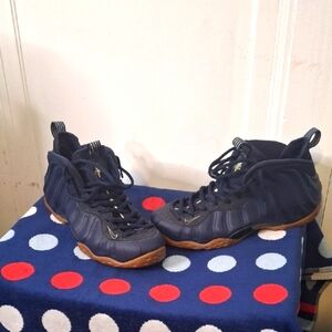 Navy Foamposite Sneakers with Gum Sole
